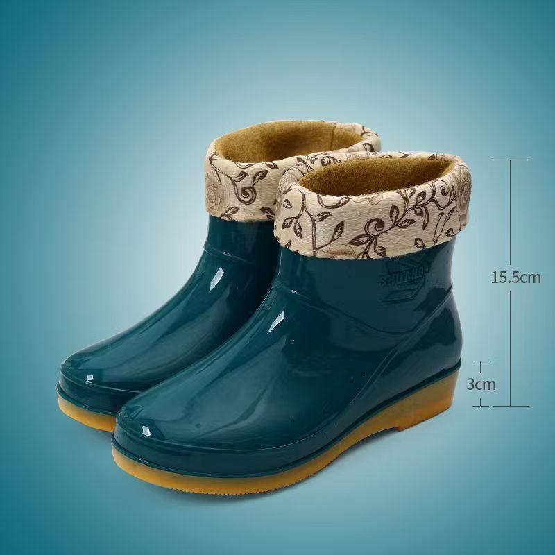 

Женские модные резиновые сапоги с коротким голенищем, утепленные хлопком, с низким голенищем и плюшевой подкладкой, взрослые женские нескользящие кухонные рабочие резиновые сапоги, женские сапоги 36