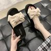 Black Bow-tied One-word Slippers for Women's Summer Wear, New Muffin Thick-bottomed Non-slip Design, Cool Slippers