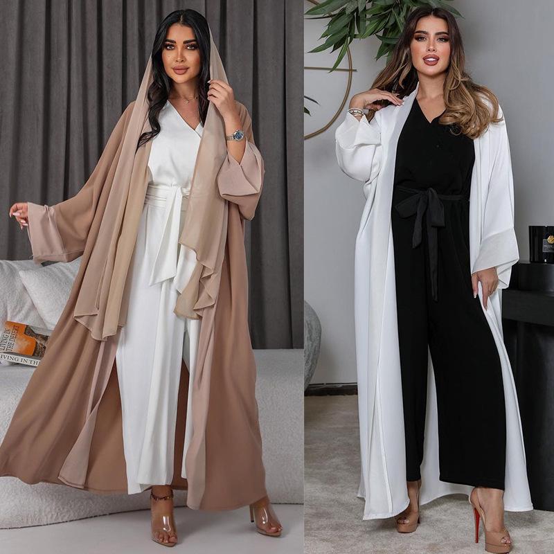 MQ064 Women's Patchwork Chiffon Cardigan Jacket Two-piece Set