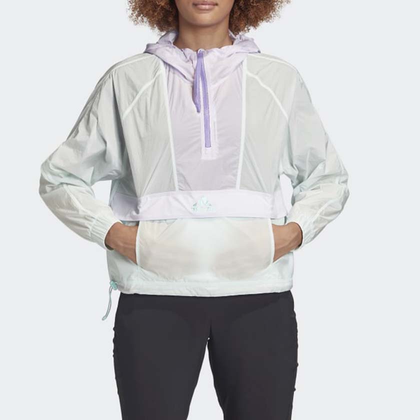 Adidas Color Block Kangaroo Pocket Hooded Sports Jacket Women Jacket Polka-Dot-Green FI0585