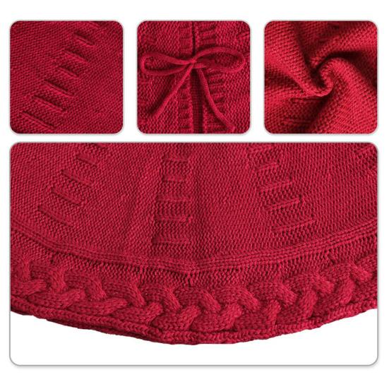 Christmas Tree Skirt Red/White Tree Skirt Knit Thick Rustic Xmas Tree Decoration for Winter Holiday Tree Mat Decor