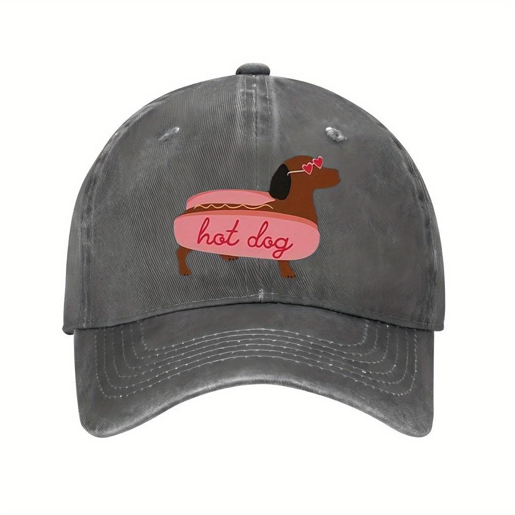 Hot Dog Dachshund Baseball Cap Cute Graphic Print Polyester Distressed Summer Casual Unisex Adjustable Hat
