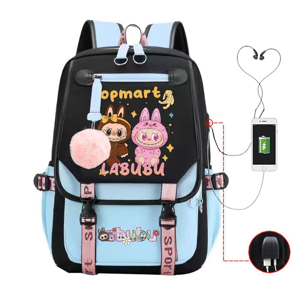 Cute LABUBU cartoon printed backpack for junior high school students with large capacity ins wind school bag