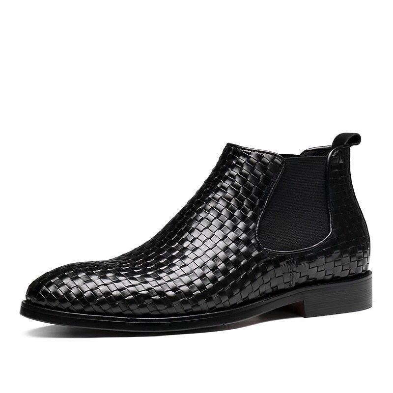 Handmade Embossed British-Korean Style High-Top Leather Men's Chelsea Martin Boots