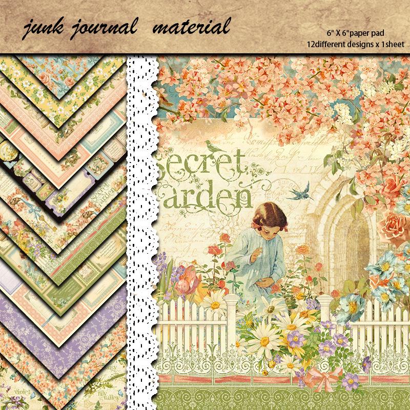 Европейский Ретро Тайный Сад DIY Бумажные Цветы и Узоры - 12 Листов