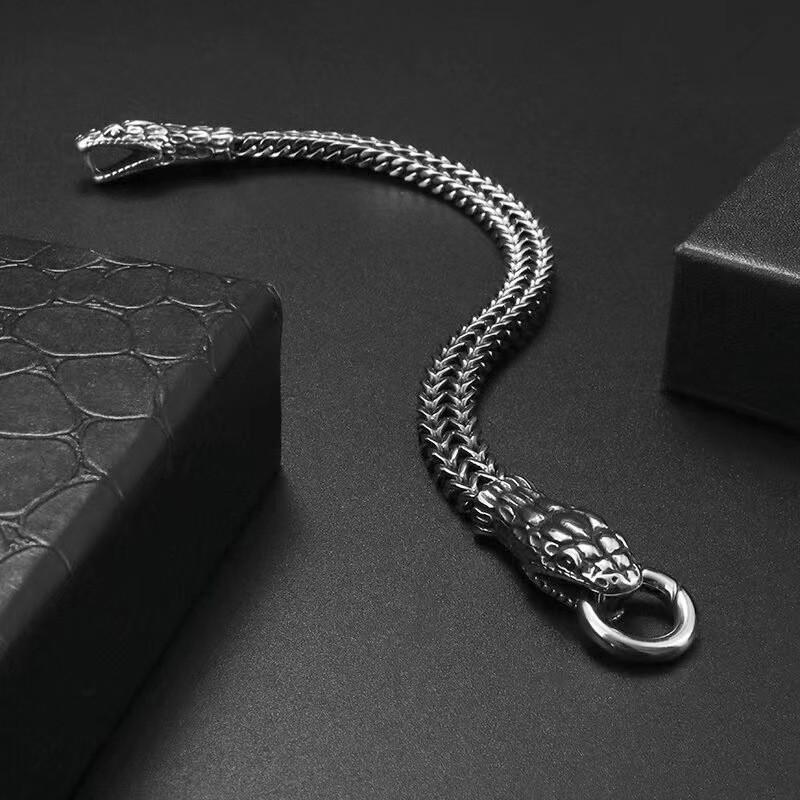 Titanium Steel Zodiac Snake Double-Head Bracelet - Hip-Hop Vintage Style