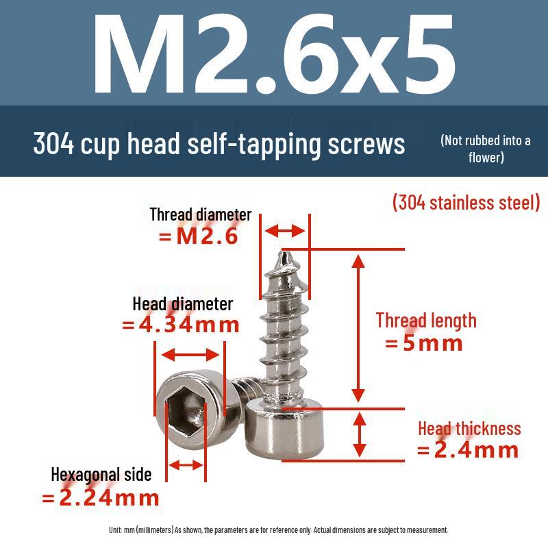304 Pan Head Self-Tapping Coarse Thread Screw M1.7-M6 with Hex Socket