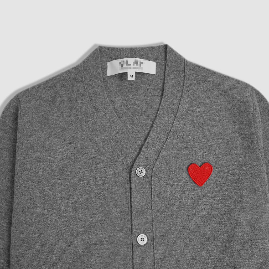 Kawakubo Rei Heart V-Neck Red Wool Cardigan - Couple Style Play Knit Sweater