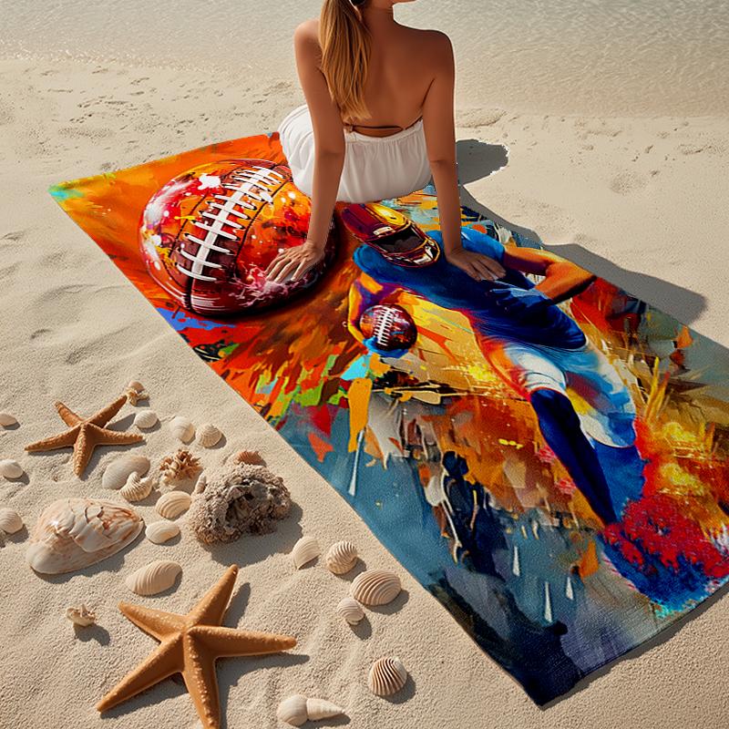 Football Player In Flames Beach Towel, Super Soft Microfiber, Gift for Her/Him, Birthday, for Pool, Beach, Travel, Home Decor Fan Gifts