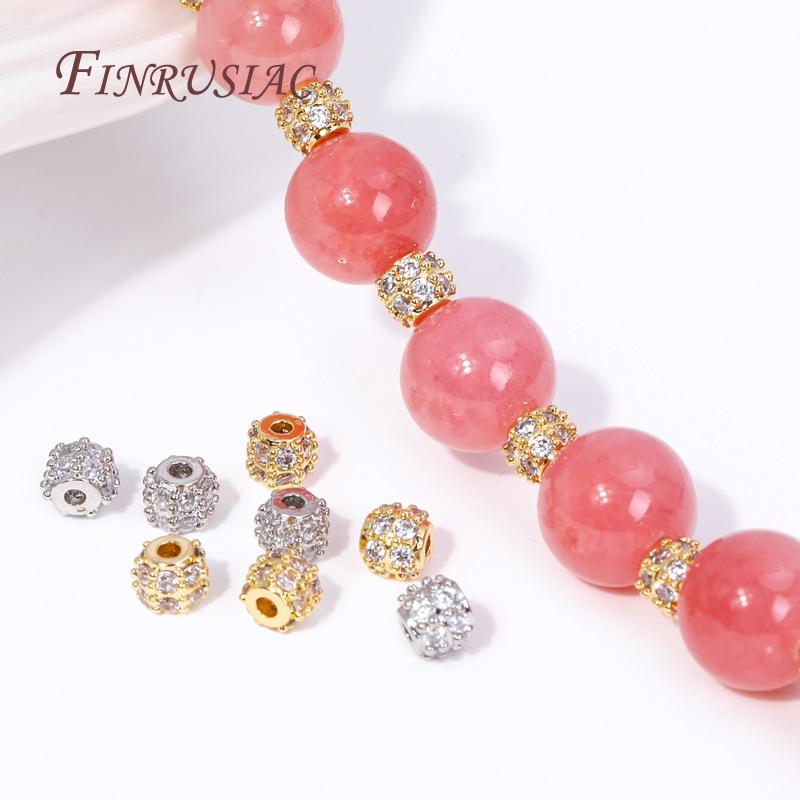Fashion 18K Gold Plated Inlay Zircon Round Spacer Beads For Needlework Natural Stones Beading Jewelry Making DIY Accessories