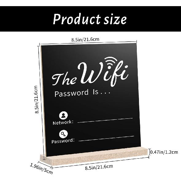 Premium Thick Wooden WiFi Password Sign With Pen - Freestanding Chalkboard Style Board for Home Office Restaurant Cafe, Table Centerpiece Decor with 