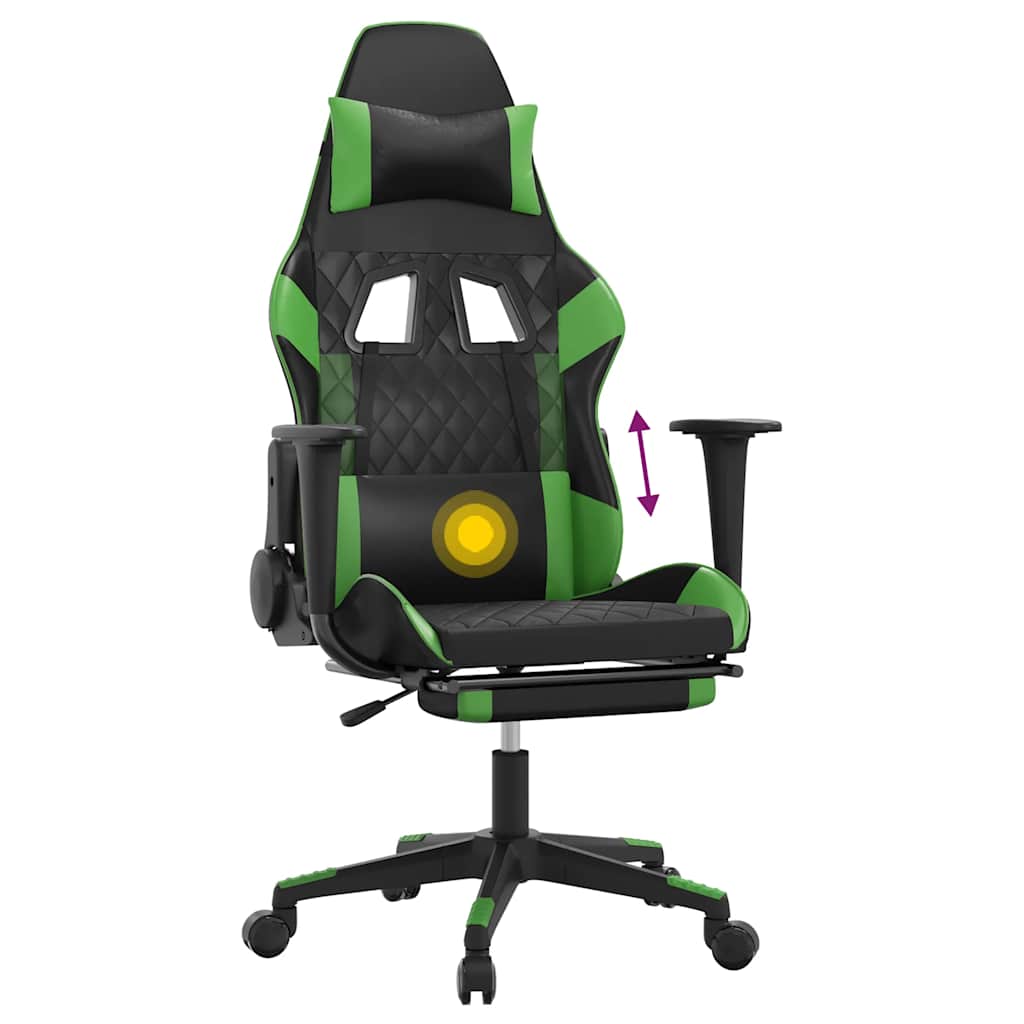Vidaxl Massage Gaming Chair With Footrest, Black-Green, Eco-Leather