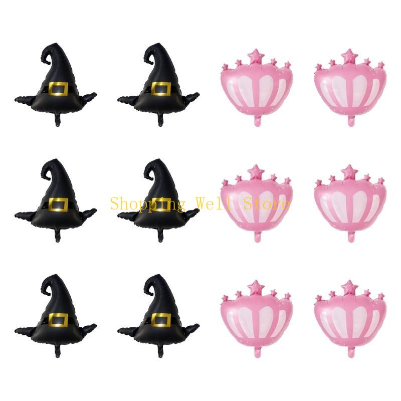 KX4B 12Pcs Delicate Wicked Party Balloons Set Black Witch and Pink Crown Decorations