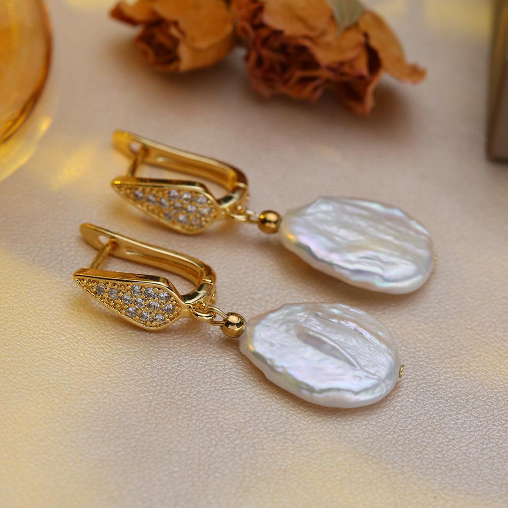 SENIKO Natural Freshwater Big Baroque Pearl Earrings Fashion Cubic Zirconia Pearl Drop Earrings For Women Party Jewelry