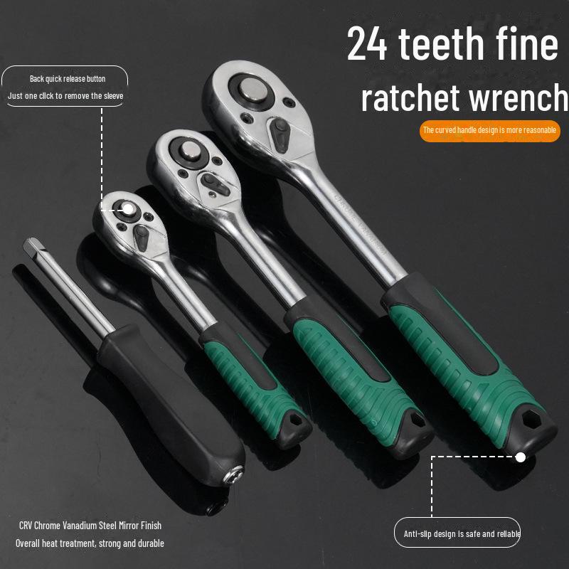 121-Piece Green Ratchet Wrench & Socket Tool Set with 72-Tooth Mechanism for Auto Repair