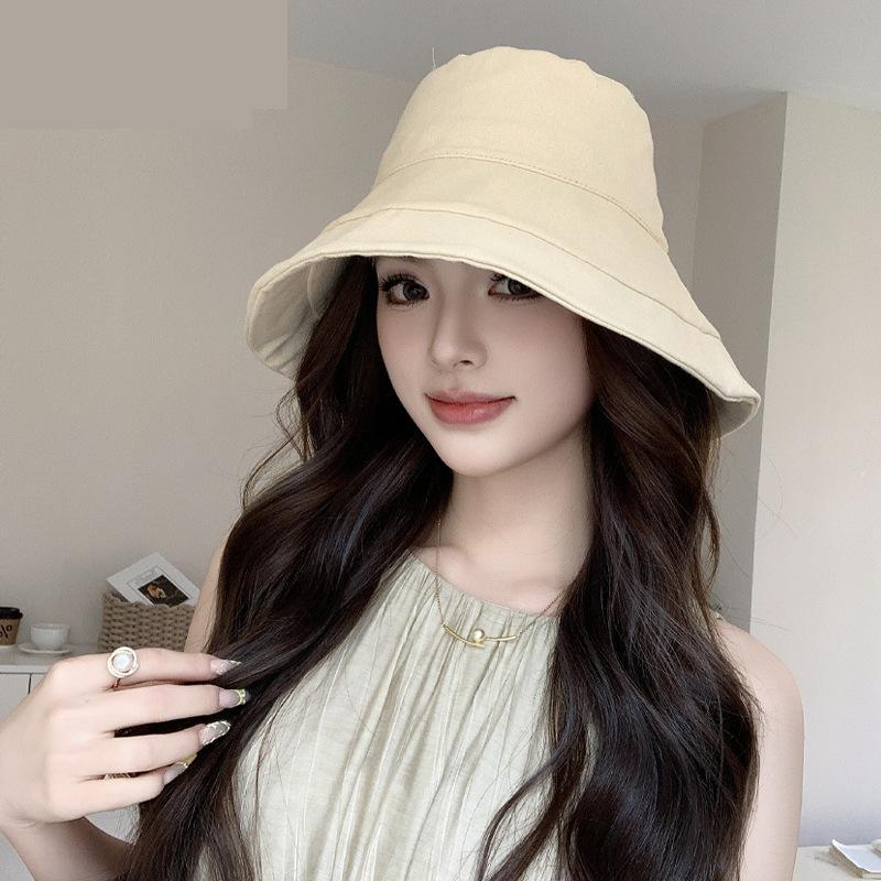 

Women s Bucket Hat Summer Hats For Women Fisherman Cap Solid Color Cotton Foldable Sunscreen Sun Hat Female Korean New Wide Brim 56-58cm молоко, білий колір