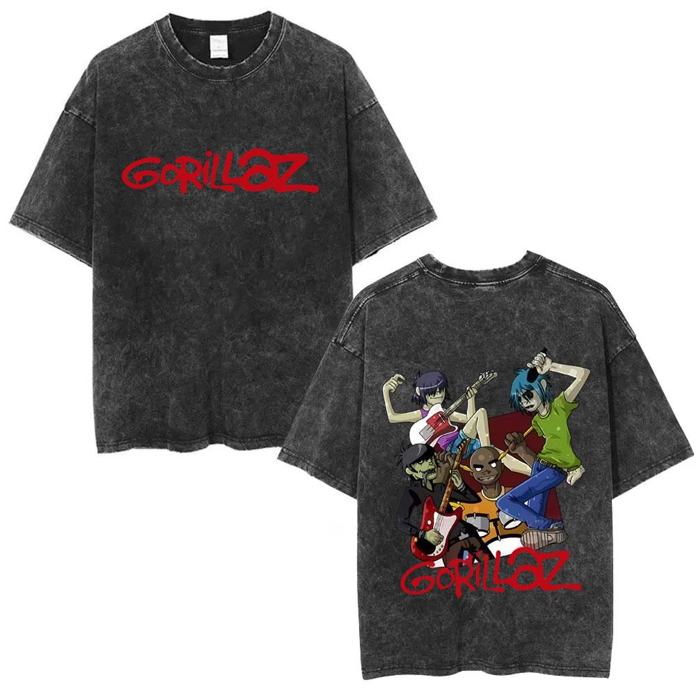 Washed Vintage Rock Band Gorillaz The Now Now Album Graphic Tshirts Men Women Clothing Hip Hop Punk Oversized Crewneck T Shirts