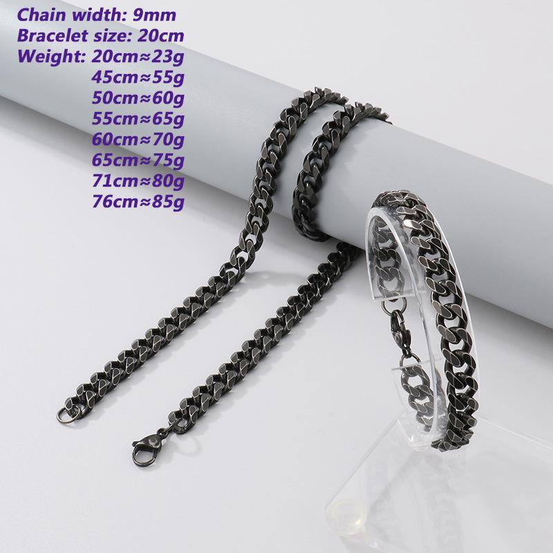 Retro Black Cuban Chain Bracelet Necklace with Multiple Chains Options
