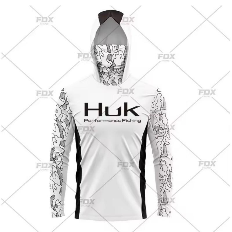 New HUK Long-sleeved Hooded Mask Fishing Clothes Anti-ultraviolet Breathable Casual Sports T-shirt XS