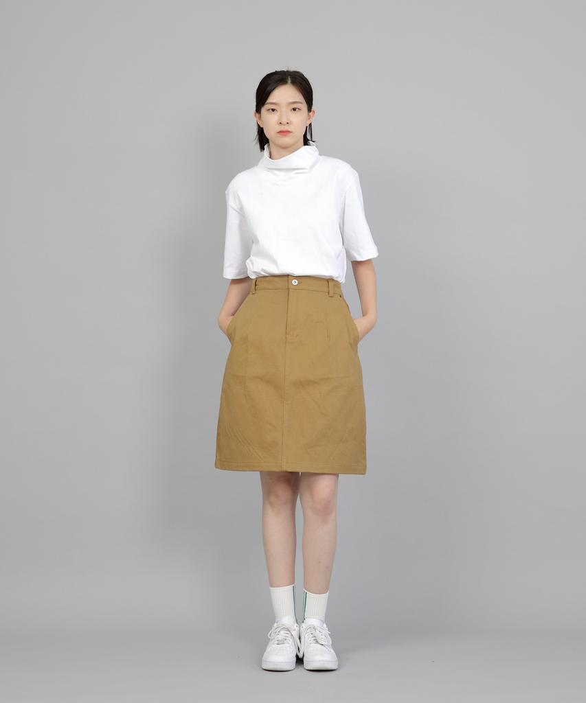 Seinteukeulu Wide Dome Half Band Midi Skirt Wdm-1305 Camel
