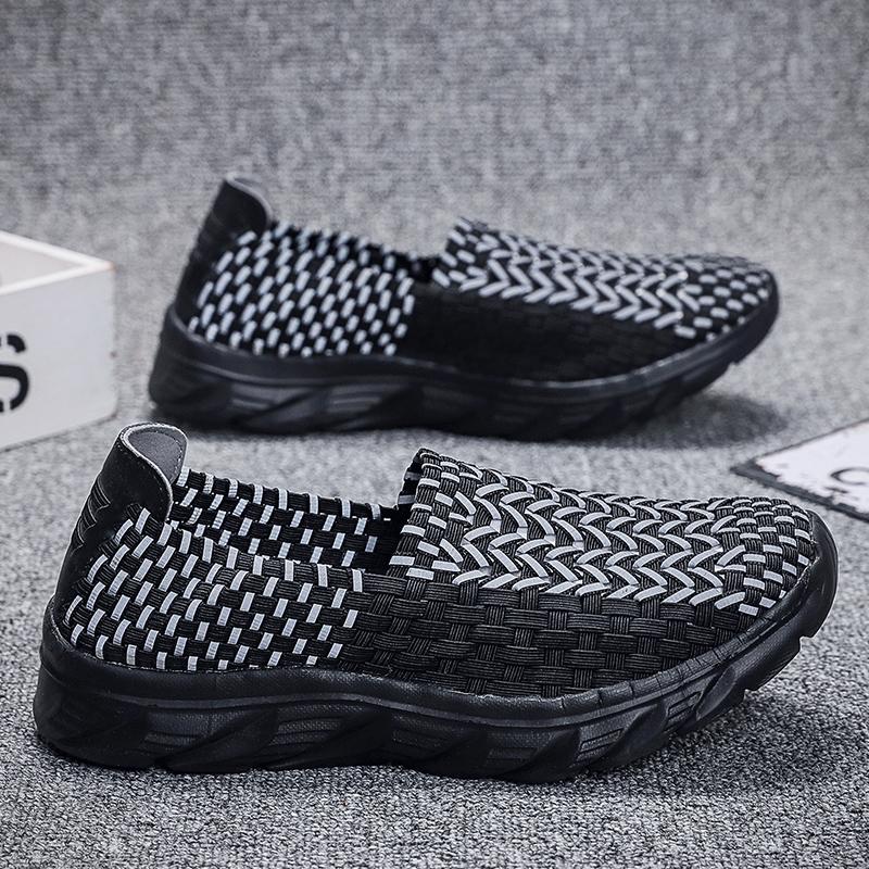

Мужские дышащие кроссовки Slip-on, мужские летние плетеные пляжные ленивые туфли ручной работы, повседневные плетеные туфли на плоской подошве, большой размер 46 чёрный