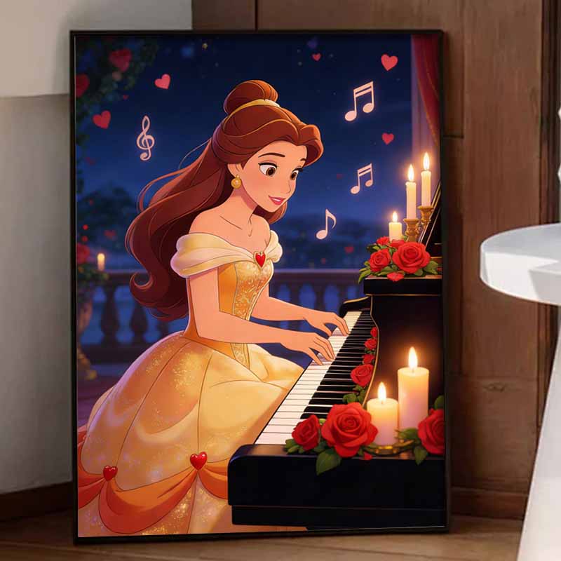 Disney Diamond Painting Kit Classic Belle Playing Piano Romantic Home Decor Craft Perfect Gift Idea Diamond Art
