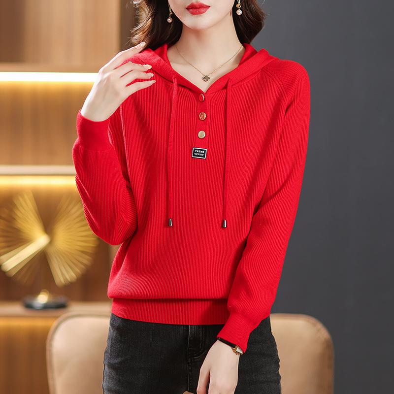 Hooded Sweatshirt Women Autumn Winter Ageing Outer with Hooded Tops Knitted Explosive Hoodie