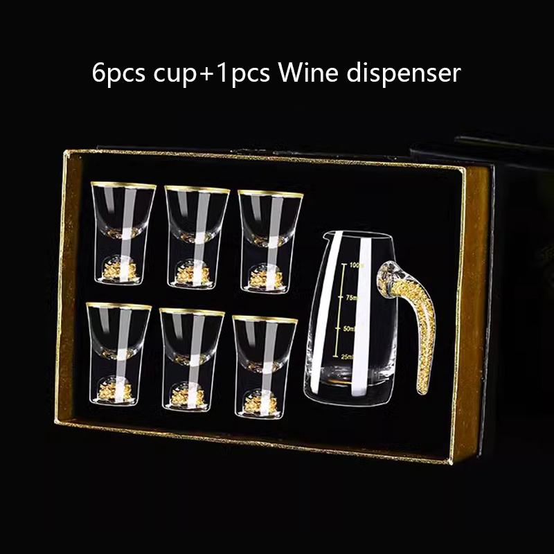 7 stk. krystallglass kort kopp gaveeske sett blyfritt brennevinglass med vin dispenser gyllen vodka brandy vinglass soju kopp
