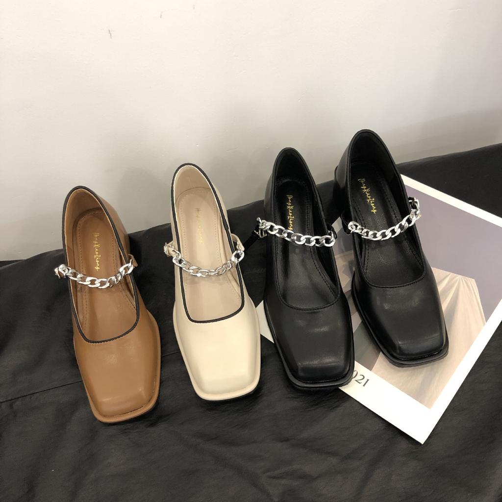 Coarse Heel French Evening Breeze Retro Square Head Mary Jane Single Shoes Women's Shoes 2025 New Black Commuter Work Shoes