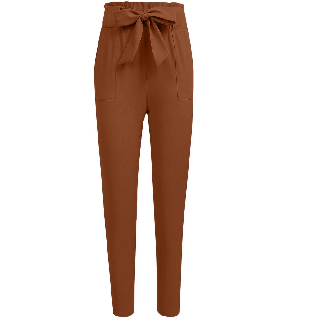 Women's Color Bow Pocket Leisure Time Elastic Waist Trouse Pants