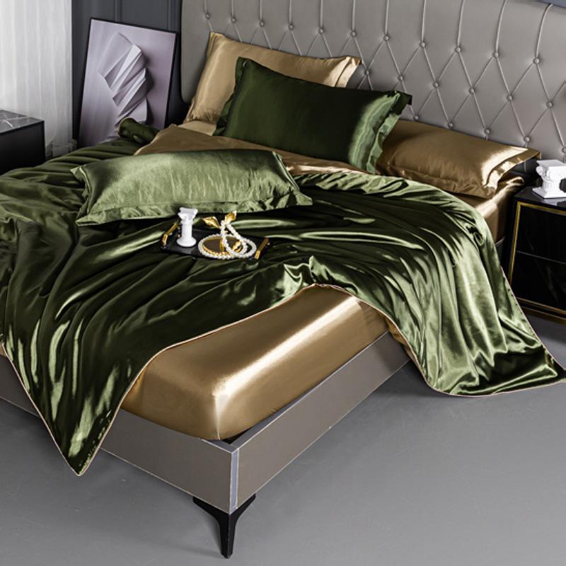 Summer double-sided ice silk mattress four-piece set silky smooth and cool silk three-piece set bed sheet quilt cover light luxury bedding cool