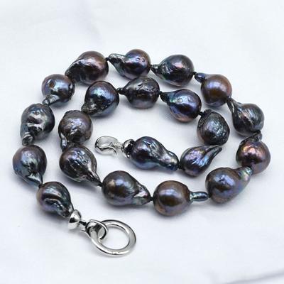 Damen-Halskette, echte barocke Perlenkette, Flammenkugelform, handgefertigt, klassischer Perlenschmuck, Palast-Vintage-Schmuck, Muttergeschenk