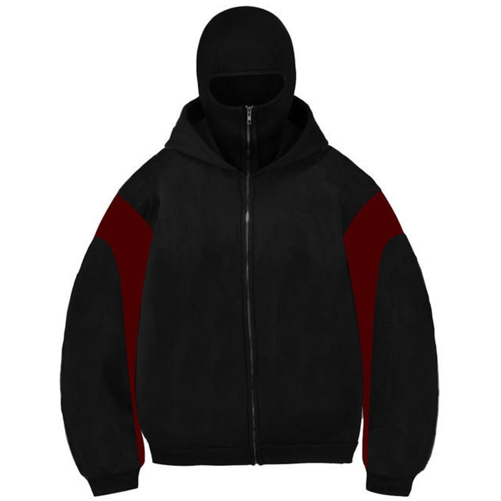 Mens Balaclava Hoodie Double Hooded Zip Jacket Spring Hoodie For Men Windproof Streetwear
