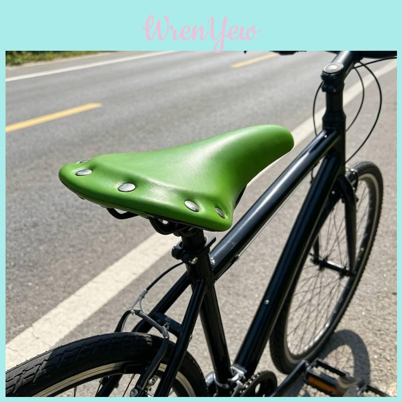 Classic Retro Bike Saddle Green With Rivet Accents Durable Padded Seat For Commuters