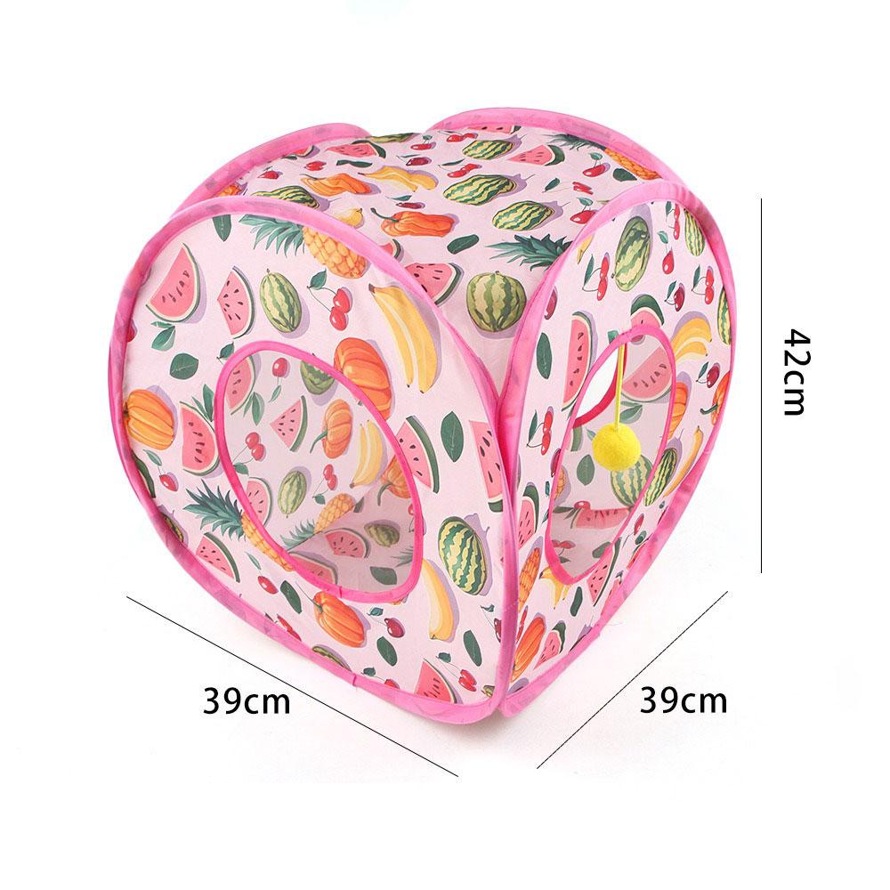 Foldable Long/Square Cat Tunnel Toy Summer Fruit Print Interactive Cat Tunnel with Rolling Ball Fun Pet Playground Cubes