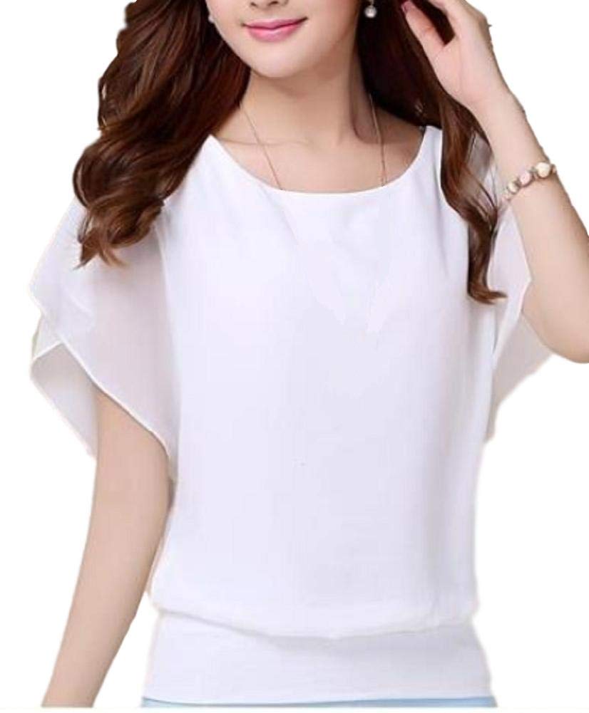 

DauStage Шифоновая Блузка с Коротким Рукавом Клеш Плюс 5 XL Женская, Рубашка, Размеры, Цвета, Белый, белый