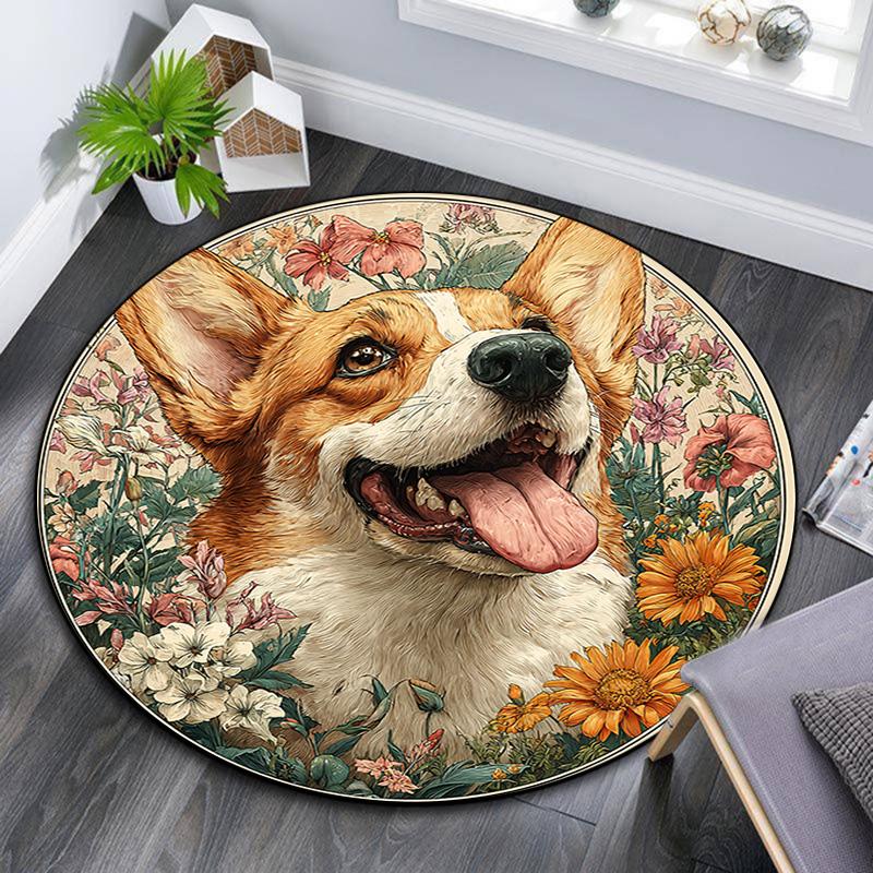 

Corgi Round Area Rug,Carpet Rug for Living Room Bedroom Sofa Playroom Decor,Non-slip Floor Mat 80cmx80cm
