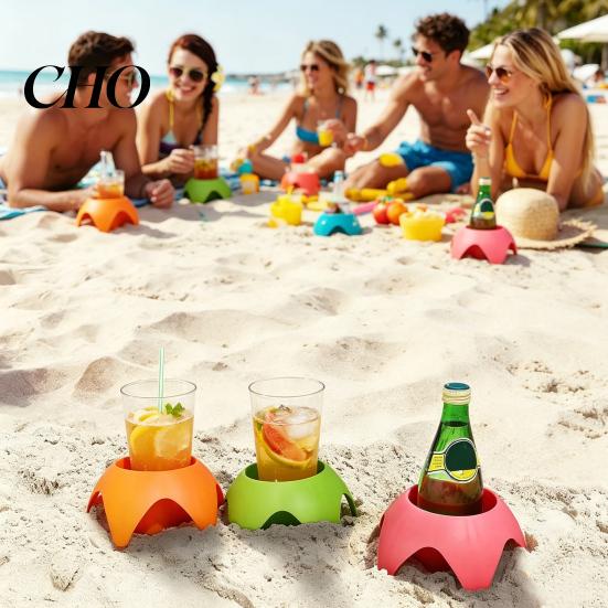 Portabicchieri da Spiaggia con Colori Vivaci Impilabile Portatile Accessori per Bevande Telefoni Snack Crema Solare Organizer Senza Sabbia Viaggio Campeggio Picnic