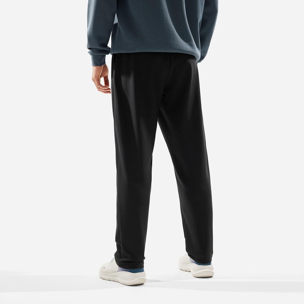 Li Ning Fitness Series Solid Color Mid Waist Comfortable Fleece Breathable Straight Leg Knitted Sports Pants Men Bottoms Black AYKU525-1