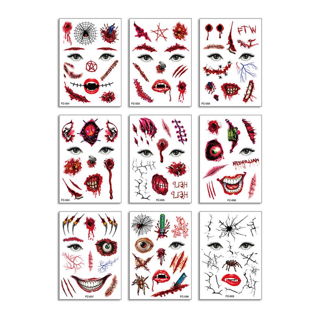 Mexico Halloween Large Mouth Face Tattoo Stickers Holiday Temporary Spookys Horror Mouth Spookys Look Stickers for Cosplay Part