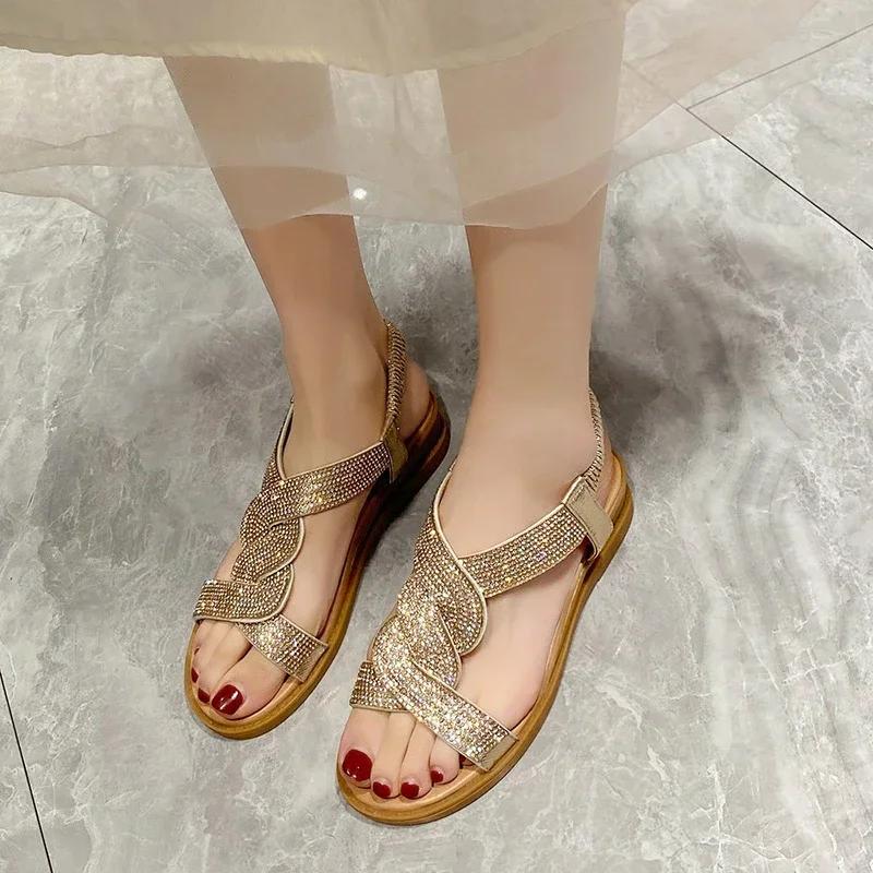 Ladies Shoes 2024 High Quality Elastic Band Women's Sandals Crystal Office and Career New Peep Toe Wedge Sandals Zapatos