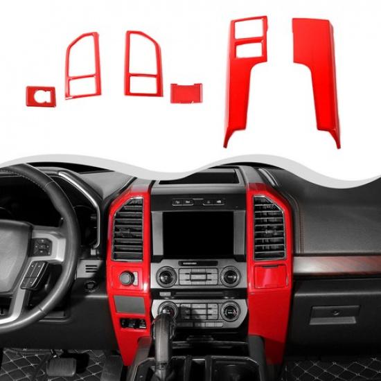 6Pcs Red Car Dash Navigation Frame Decor Cover Trim Bezel For Ford F-150 2015-20
