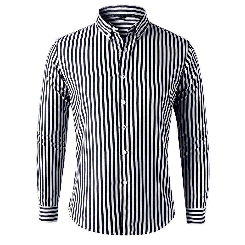 Men's Striped Long Sleeve Slim Fit Business Casual Dress Shirt