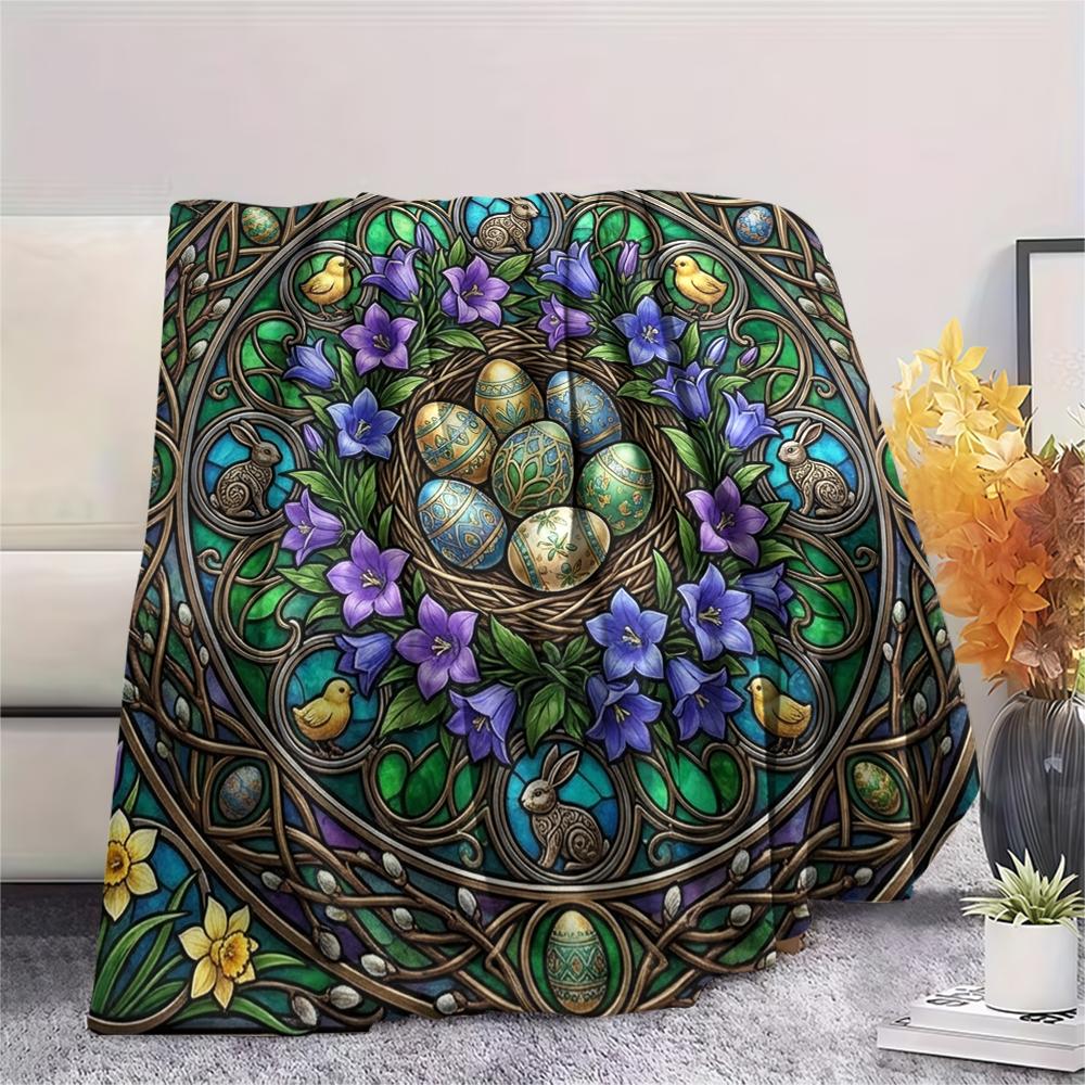 1Pc Easter Print Flannel Blanket, High quality Comfortable for All Seasons, Home Decor, Warmth and Comfort, Perfect for Christmas Gifts W6