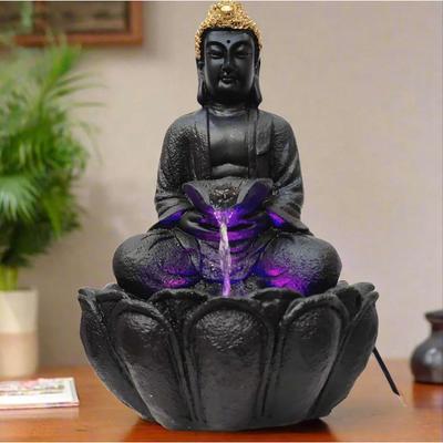 Buddha Statue Water Fountain for Living Room Home Decor Decoration Table Top Indoor Outdoor Gift Gifting Items, 14 Inches / 35cm (14inches, Black)