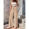 Women's Drawstring Elastic Waist Textured Crinkle Wide Leg Pants Loose Fit Casual Summer Beach Trousers