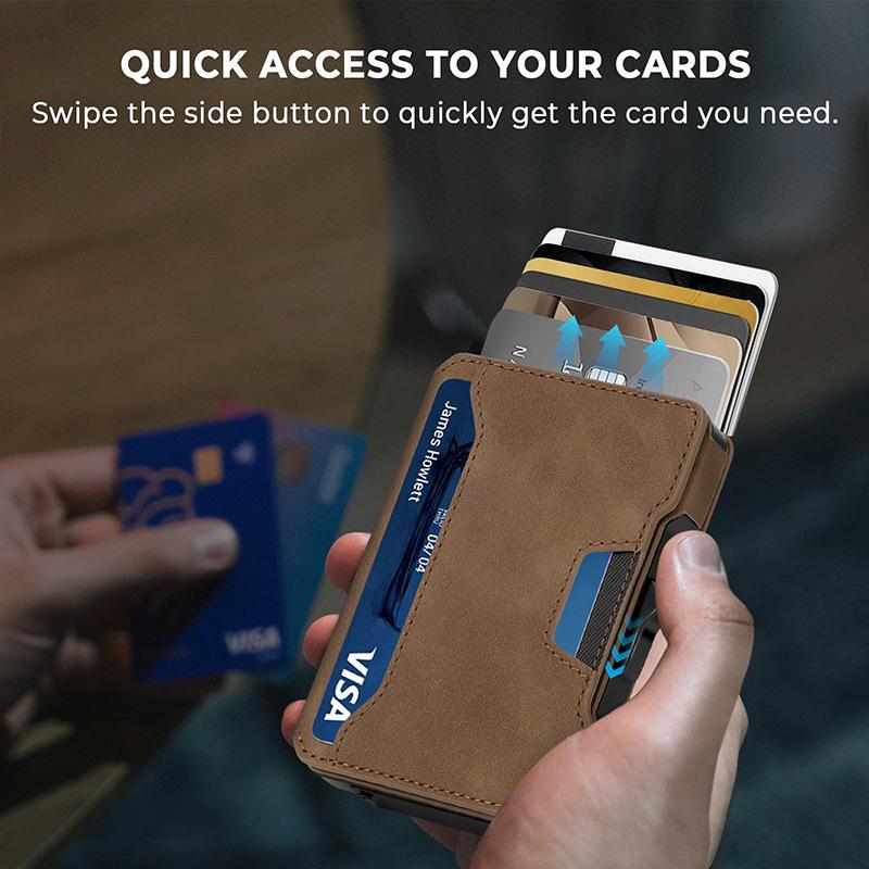 Popular One-click Elastic Card, Metal Leather Card Bag, RFID Anti-theft Brush Function, Multi-card Men's Wallet