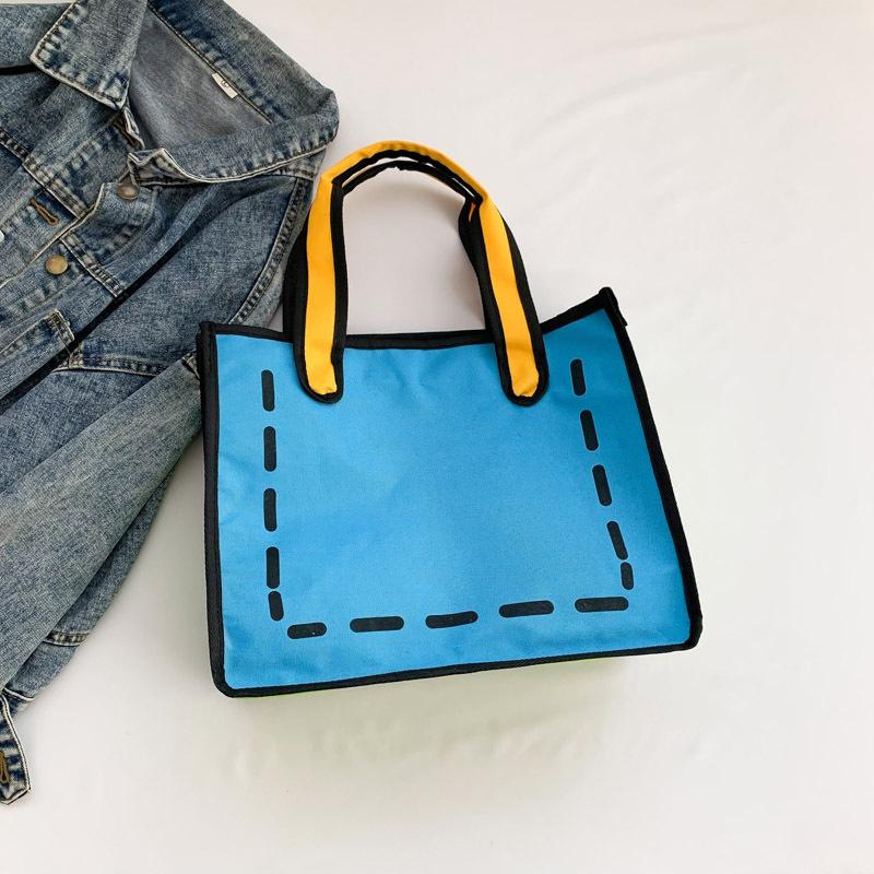 

Handbag with Cartoon Color Matching Durable Canvas Fabric Large Capacity Color Contrast Series Store Your Bags синій