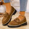 Woman Loafers British Thick Heel Round Toe Woman Shoes Retro Autumn Large Size Shoes Ladies Rubber Outsole Casual Sneakers Women