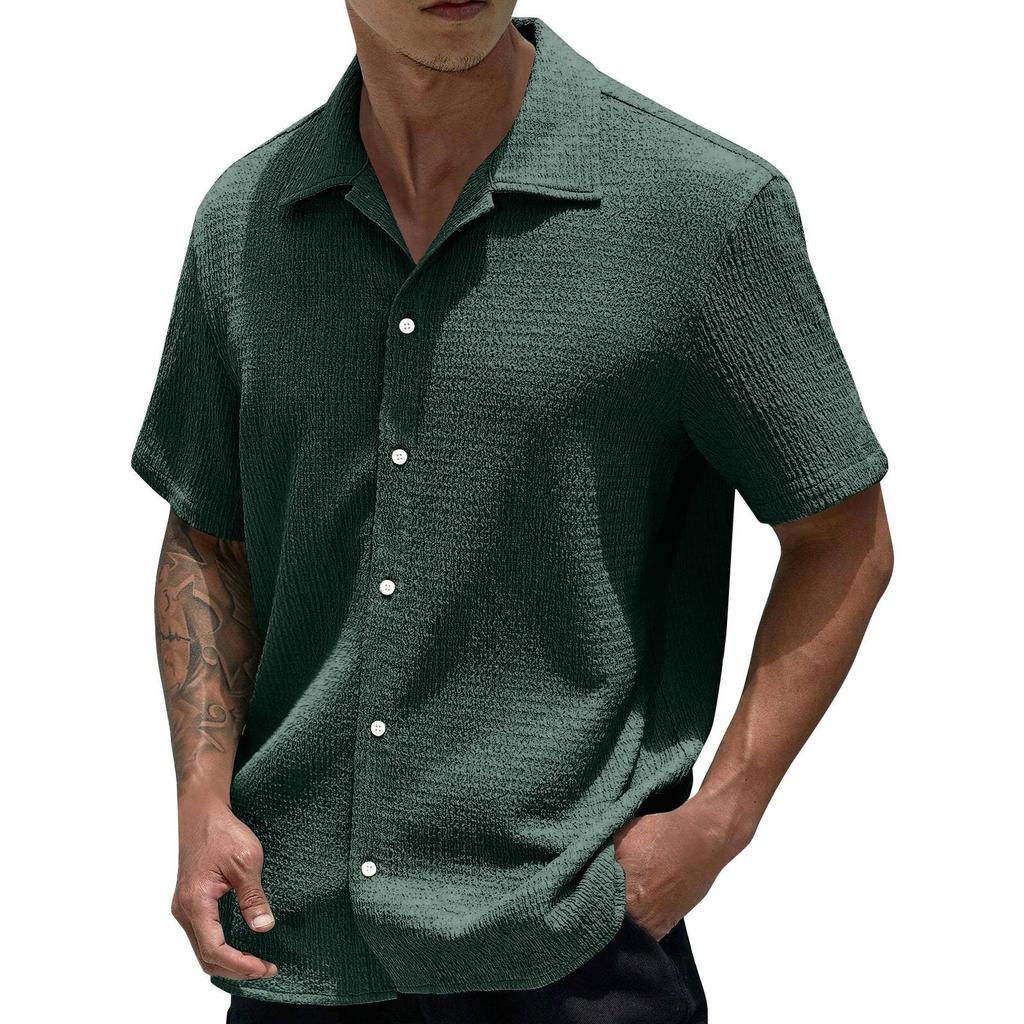 Men's Summer Solid Color Lapel Short-Sleeved Shirt Men's Casual Fashion Short-Sleeved Shirt